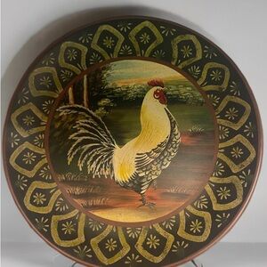 Decorative Rooster Plate with Green and Gold Accents